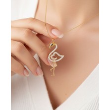 Taşlı Flamingo 14 Ayar Altın Kolye