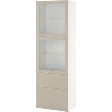 Dolap Kombinasyonu, Beyaz-Açık Gri-Bej-Saydam Cam, 60X42X193 Cm, Lappvıken/sındvık, Fren Raylı