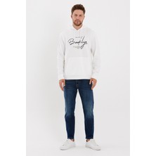 Süperlife Erkek Kapşonlu Regular Fit Brooklyn Baskılı Ince Sweatshirt SPR23SW361