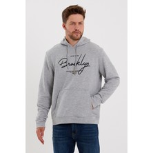 Süperlife Erkek Kapşonlu Regular Fit Brooklyn Baskılı Ince Sweatshirt SPR23SW361