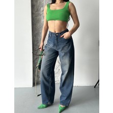Baggy Süper Taş Bıyık Yıkama Kahve Tint Jeans Pantolon D2007