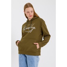 Süperlife Kadın Kapşonlu Regular Fit El Yazılı Brooklyn Baskılı Ince Sweatshirt SPR23SWK361