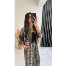 Priste Saten Premium Seri Leopar Desenli Ceket