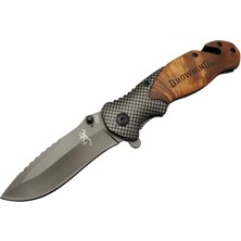 X50 Kahverengi Kurtarma / Kamp Çakısı 20,5cm- Yarı Otomatik, Kemerlikli, Ahşap Sap, Cam Kırma ve Ip Kesme Aparatlı