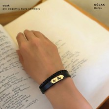 14 Ayar Plakalı Altın Oğlak Burçları Için Kelebek Figürlü Doğal Siyah Derili Hediye BILEKLIK-678