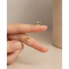 Minik Sade Kraliçe Tacı 14 Ayar Altın Küpe