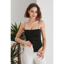 Kadın Çıtçıt Zıbınlı Vücudu Saran Bodysuit Spor Şık Askılı Bluz