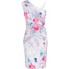 Kadın Tek Omuz Batık Desenli Asimetrik Kesim Tasarım Şık Gece Abiye Elbise