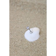 Piercing Cerrahi Çelik Piercing Zirkon Taşlı Kıkırdak Tragus Conch Helix Silver Renk 3,50 mm Labret