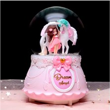 Pembe Unicorn  ve Sevimli Kız Temalı Büçük Boy Püskürtmeli Müzikli Işıklı Kar Küresi