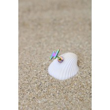 Piercing Cerrahi Çelik Piercing Kıkırdak Tragus Conch Helix Gökkuşağı Renk Şimşek Labret
