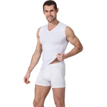 Namaldı Erkek 4'lü Beyaz V Yaka Kolsuz Likralı Premier Atlet Fanila