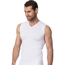 Namaldı Erkek Beyaz Tekli Ribana V Yaka Kolsuz Penye Atlet