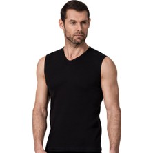 Namaldı Erkek Siyah Tekli Ribana V Yaka Kolsuz Penye Atlet