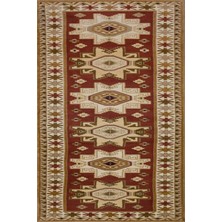 Hali.Net 100x150 cm Kahverengi Bordo Kilim Etnik Geometrik Halı | Mutfak Yolluk Halısı | Hav Vermez Hipoalerjenik | HKMDGT-072