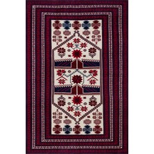 Bespoky 160x300 cm Bordo Krem Geleneksel Geometrik ve çiçekli Yıkanabilir Halı | Salon Yatak Odası Halısı | Hav Vermez, Kaymaz | HKMDGT-081