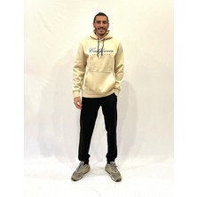 Erkek Kapşonlu Rahat Kalıp Içi Polarlı 3 Iplik El Yazılı Californıa Baskılı Swetashırt SPR24SW03