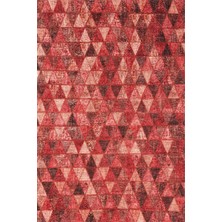 Kırmızı Geometrik Modern Etnik Desenli Halı  | Makinada Yıkanabilir | Hav Toz Vermez | Leke Tutmayaz | Kaymaz Taban | Dijital Makine Baskı | Salon Yolluk Mutfak Halısı