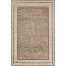 Bespoky 80x150 cm Krem Bej Geometrik Modern Çizgili Yıkanabilir Halı | Yatak Odası Mutfak Halısı | Leke Tutmayan, Kaymaz | PLAZA-9411