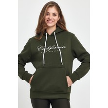 Süperlife Kadın Kapşonlu Rahat Kalıp Içi Polarlı 3 Iplik Californıa Baskılı Swetashırt SPR24SWK03