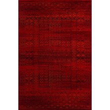 Bespoky 80x150 cm Kırmızı Eskitme Vintage Soyut Yıkanabilir Halı | Yatak Odası Mutfak Halısı | Leke Tutmayan, Kaymaz | SEMERKAND-5331