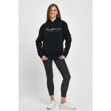 Süperlife Kadın Kapşonlu Rahat Kalıp Içi Polarlı 3 Iplik Californıa Baskılı Swetashırt SPR24SWK03