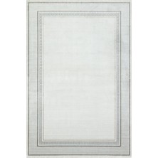 Bespoky 80x150 cm Krem Açık Gri Bordürlü Modern Geometrik Yıkanabilir Halı | Yatak Odası Mutfak Halısı | Leke Tutmayan, Kaymaz | QUEEN-8105