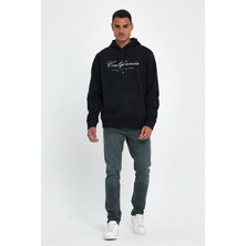 Erkek Kapşonlu Rahat Kalıp Içi Polarlı 3 Iplik El Yazılı Californıa Baskılı Swetashırt SPR24SW03