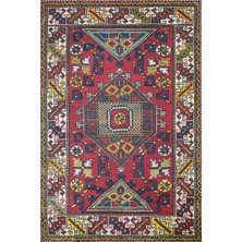 Hali.Net 100x150 cm Kırmızı Geometrik Motifler Etnik Etnik Desenli Halı | Salon Mutfak Halısı | Hav Vermez Leke Tutmaz | CLARİS-1511