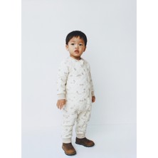 Unisex Çocuk Pamuklu Ekru Çift Fermuarlı Hayvancık Desenli Uyku Tulum