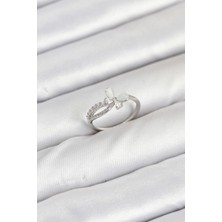 Pirinç Gümüş Renk Kelebek Zirkon Taşlı Kadın Yüzük