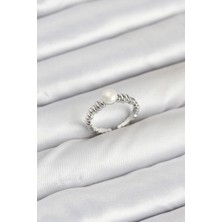 Pirinç Gümüş Renk Göbek Inci Model Kadın Yüzük