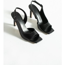 Kadın Siyah Metalik Ince Topuklu Sandalet