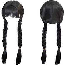 Wednesday Addams Karakter Peruk – 61 cm Uzunluk, Isıya Dayanıklı Sentetik Örgülü Saç, Doğal Siyah, Halloween & Parti Kostüm Peruğu