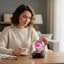 Keyfim Shop Kişiye Özel Renk Değiştiren Işıklı Küre & Mor Taşlı Kolye Hediye Seti Renkli Seçenekle