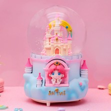 Prenses ve Şato Temalı Işıklı Müzikli Püskürtmeli Büyük Boy Kar Küresi