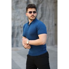 Erkek Viskon Kumaş Polo Yaka Desenli Tişört