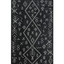 Hali.Net 80x150 cm Siyah Soyut Semboller Bohem Geometrik Halı | Salon Mutfak Halısı | Hav Vermez Leke Tutmaz | EASY-1222