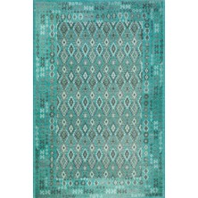 Bespoky 80x150 cm Turkuaz Gravity Modern Etnik Yıkanabilir Halı | Mutfak Balkon Yatak Odası Halısı | Leke Tutmayan Kaymaz | GRAVİTY-2301