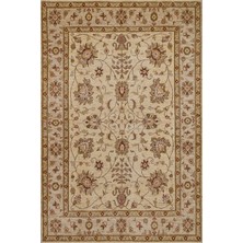 Bespoky 80x150 cm Krem Bej Medalyonlu Klasik Çiçekli Yıkanabilir Halı | Yatak Odası Mutfak Halısı | Leke Tutmayan, Kaymaz | HKMDGT-058