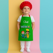 Ays Home Yeşil Tren Desenli Anaokulu Etkinlik Önlüğü (Şapka ve Önlük Set)
