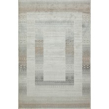 Bespoky 80x150 cm Krem Açık Gri Geometrik Modern Soyut Yıkanabilir Halı | Yatak Odası Mutfak Halısı | Leke Tutmayan, Kaymaz | SAVANNAH-9007