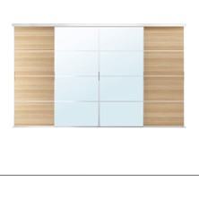 Gömme Dolap Için Sürgü Kapak, Aynalı Cam-Ağartılmış Meşe Kaplama, 401X240 cm