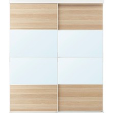 Gömme Dolap Için Sürgü Kapak, Beyaz-Ağartılmış Meşe Görünümlü Aynalı Cam, 202X240 cm
