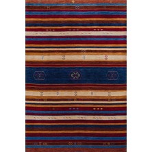 Bespoky 80x150 cm Mavi Çok renkli Çizgili Etnik Geometrik Yıkanabilir Halı | Yatak Odası Mutfak Halısı | Leke Tutmayan, Kaymaz | HKMDGT-045