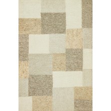 Bespoky 80x150 cm Krem Bej Geometrik Modern Bloklu Yıkanabilir Halı | Yatak Odası Mutfak Halısı | Leke Tutmayan, Kaymaz | CORNELİA-9247