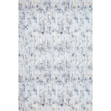 Bespoky 80x150 cm Mavi Krem Soyut Modern Abstre Yıkanabilir Halı | Yatak Odası Mutfak Halısı | Leke Tutmayan, Kaymaz | AZURA-8853