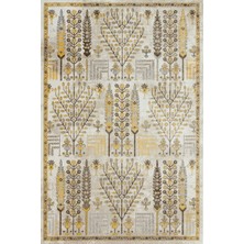 Bespoky 80x150 cm Krem Açık Gri Bitkisel Modern Ağaç Yıkanabilir Halı | Yatak Odası Mutfak Halısı | Leke Tutmayan, Kaymaz | EASY-1210