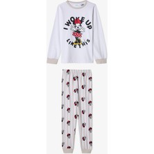 Penti Optik Beyaz Kız Çocuk Minnie Mouse Pamuklu Uzun Kollu 2'li Pijama Takımı