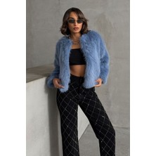 Mavi Kadın Suni Kürk Ceket Modern Premium Luxury Trend Tasarım Mont